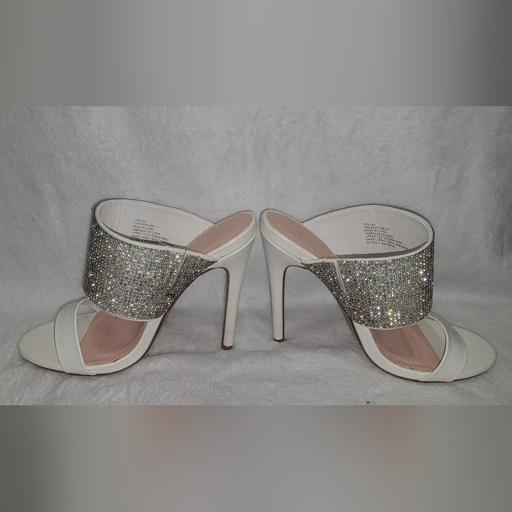 white sandal heels